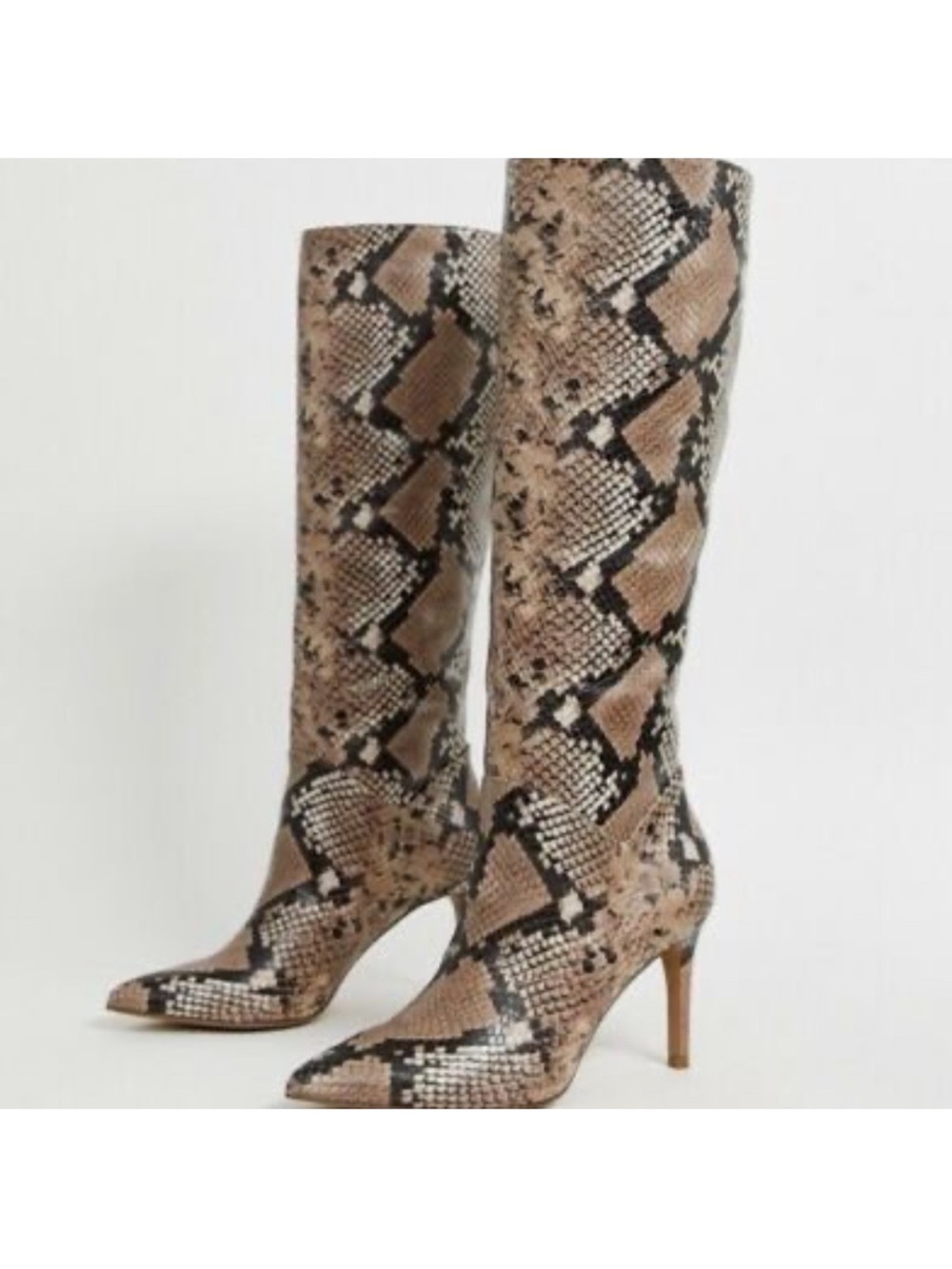 Guess Brown Snake-Print Over-the-Knee Pointed Toe Stiletto Boots